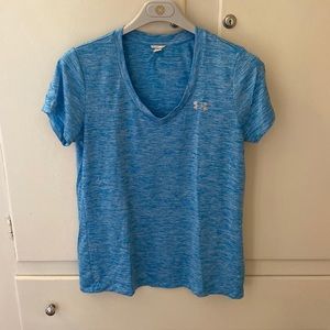 Under Armour Blue Space Dye Short Sleeve V Neck Running Exercise Tee Size Small